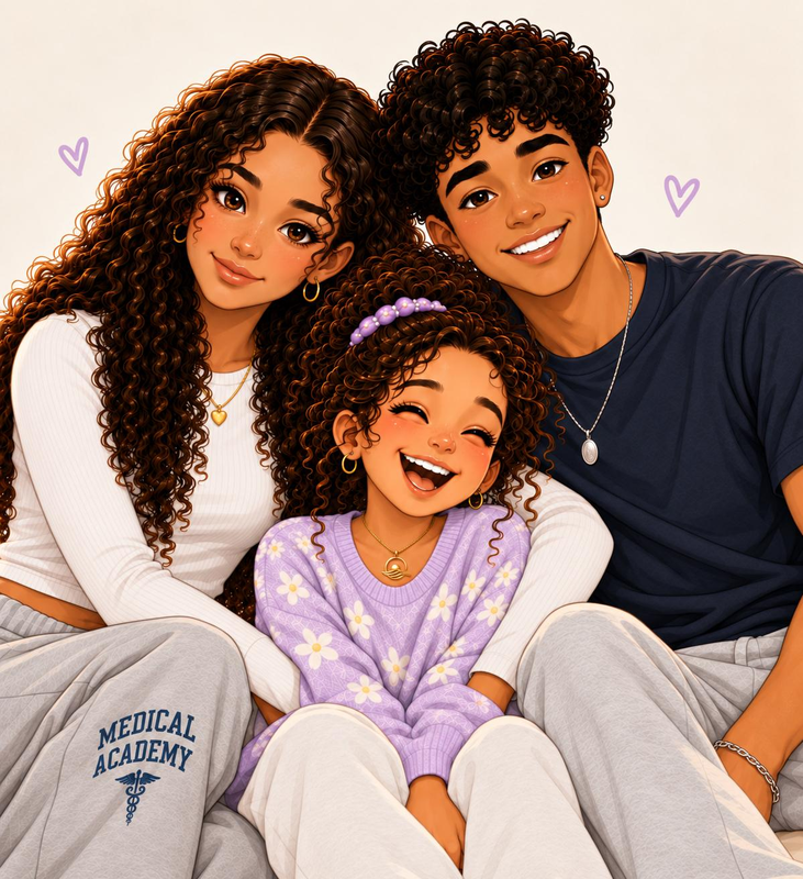 Luna laughing with her sister Libyah on the left and her brother Lior on the right.