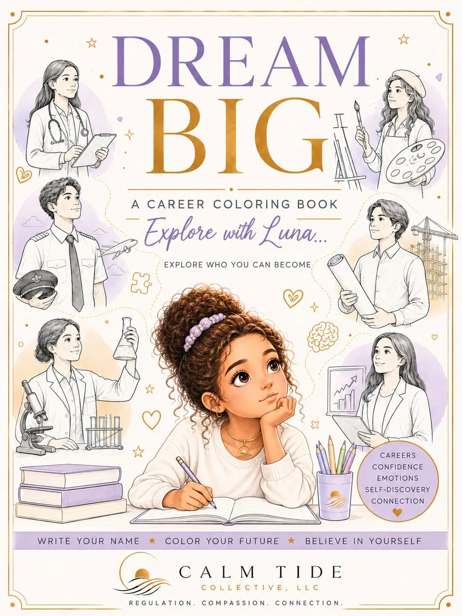 Dream Big: A Career Coloring Book, Explore with Luna, by Calm Tide Collective.