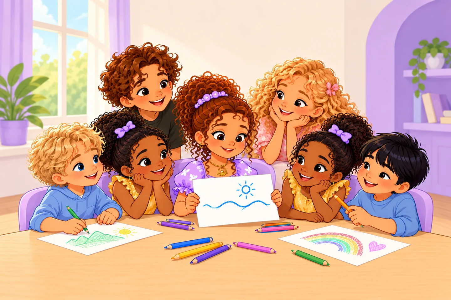 Luna and a group of friends explore drawing and creativity together.